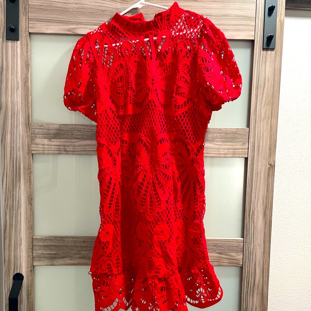 SHEIN red crochet dress.